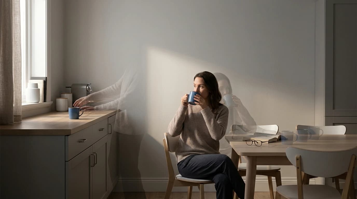 Conceptual illustration of repeated behavior becoming an automatic everyday routine through consistent environmental cues.